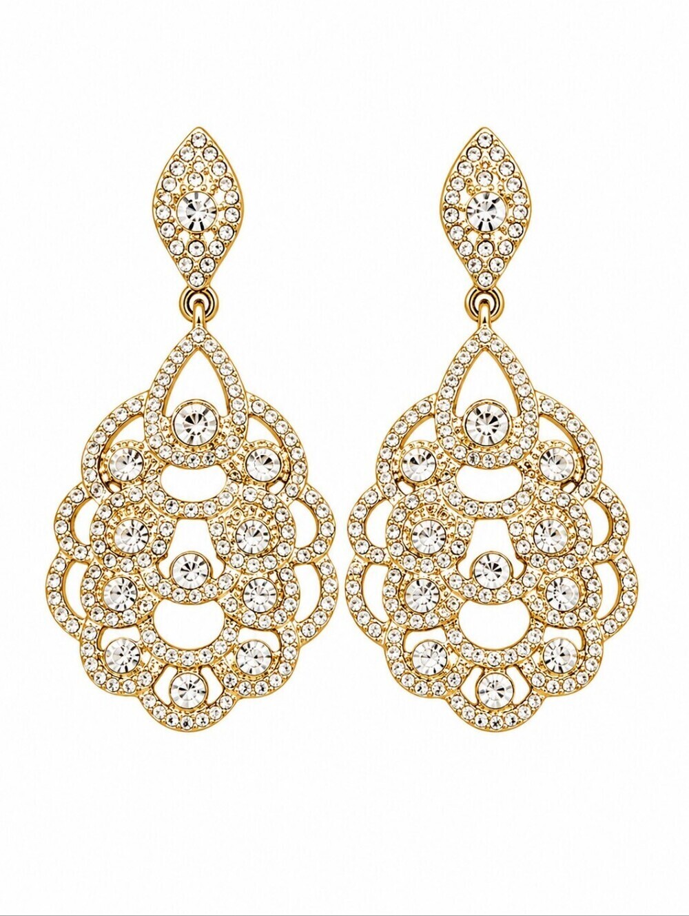 Vtg Old Hollywood Crystal Bridal Prom Chandalier Holiday Post Earrings